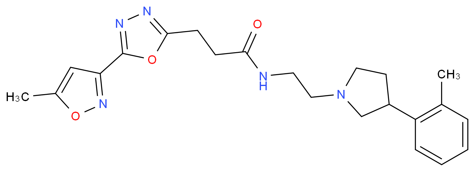 3-[5-(5-methyl-3-isoxazolyl)-1,3,4-oxadiazol-2-yl]-N-{2-[3-(2-methylphenyl)-1-pyrrolidinyl]ethyl}propanamide_分子结构_CAS_)