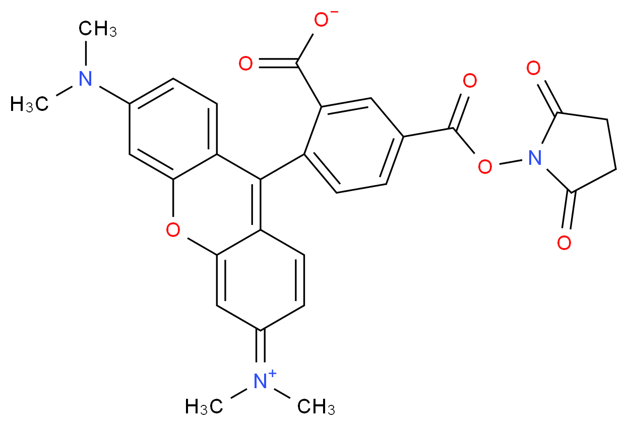 2-[6-(dimethylamino)-3-(dimethyliminiumyl)-3H-xanthen-9-yl]-5-{[(2,5-dioxopyrrolidin-1-yl)oxy]carbonyl}benzoate_分子结构_CAS_150810-68-7