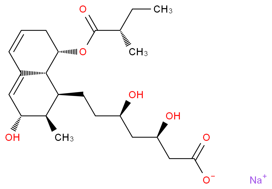 sodium (3R,5R)-7-[(1S,2R,3S,8S,8aR)-3-hydroxy-2-methyl-8-{[(2S)-2-methylbutanoyl]oxy}-1,2,3,7,8,8a-hexahydronaphthalen-1-yl]-3,5-dihydroxyheptanoate_分子结构_CAS_81093-43-8