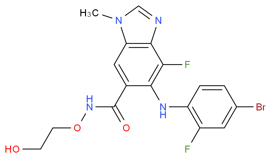 5-[(4-bromo-2-fluorophenyl)amino]-4-fluoro-N-(2-hydroxyethoxy)-1-methyl-1H-1,3-benzodiazole-6-carboxamide_分子结构_CAS_606143-89-9