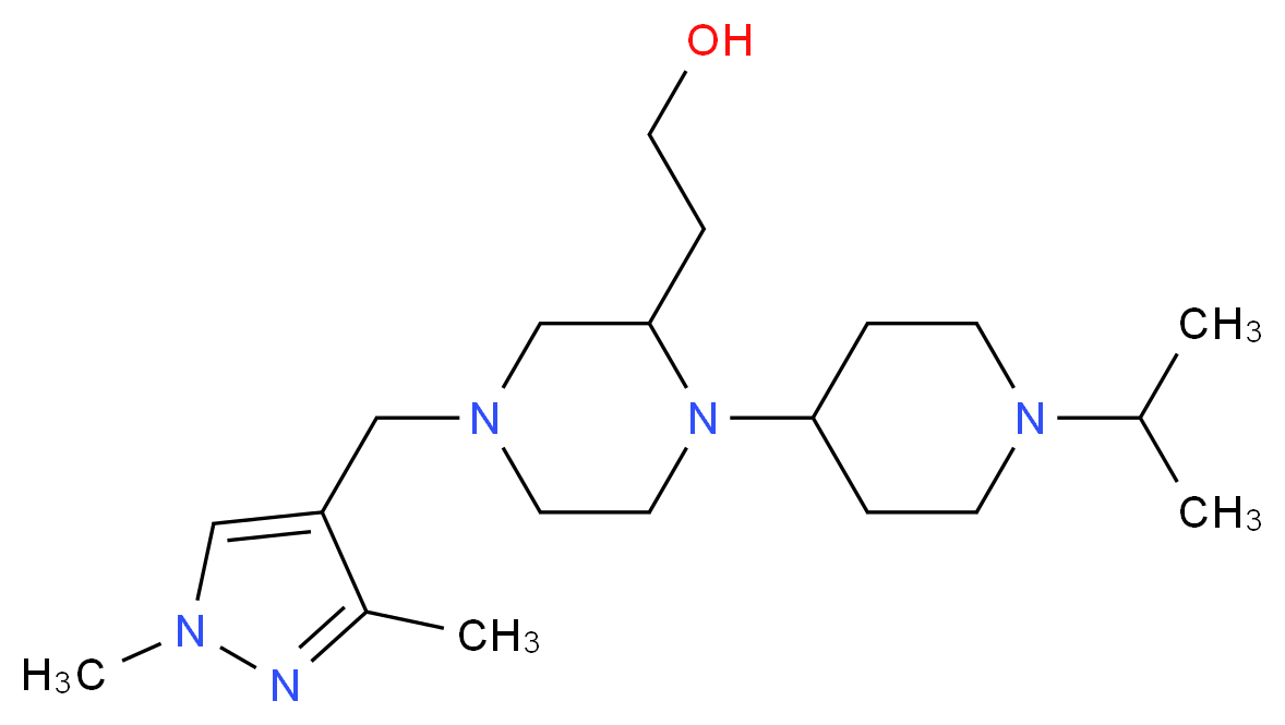 2-[4-[(1,3-dimethyl-1H-pyrazol-4-yl)methyl]-1-(1-isopropyl-4-piperidinyl)-2-piperazinyl]ethanol_分子结构_CAS_)