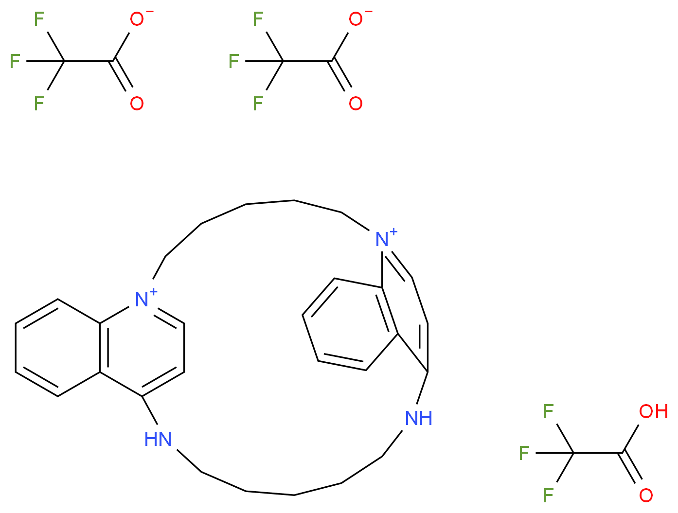 1λ<sup>5</sup>,7λ<sup>5</sup>,15,21-tetraazapentacyclo[20.6.2.2<sup>7</sup>,<sup>1</sup><sup>4</sup>.0<sup>8</sup>,<sup>1</sup><sup>3</sup>.0<sup>2</sup><sup>3</sup>,<sup>2</sup><sup>8</sup>]dotriaconta-1(28),7(32),8,10,12,14(31),22,24,26,29-decaene-1,7-bis(ylium) trifluoroacetic acid ditrifluoroacetate_分子结构_CAS_201147-53-7