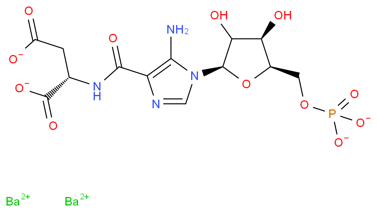 dibarium(2+) ion (2S)-2-({5-amino-1-[(2R,4R,5R)-3,4-dihydroxy-5-[(phosphonatooxy)methyl]oxolan-2-yl]-1H-imidazol-4-yl}formamido)butanedioate_分子结构_CAS_6057-44-9