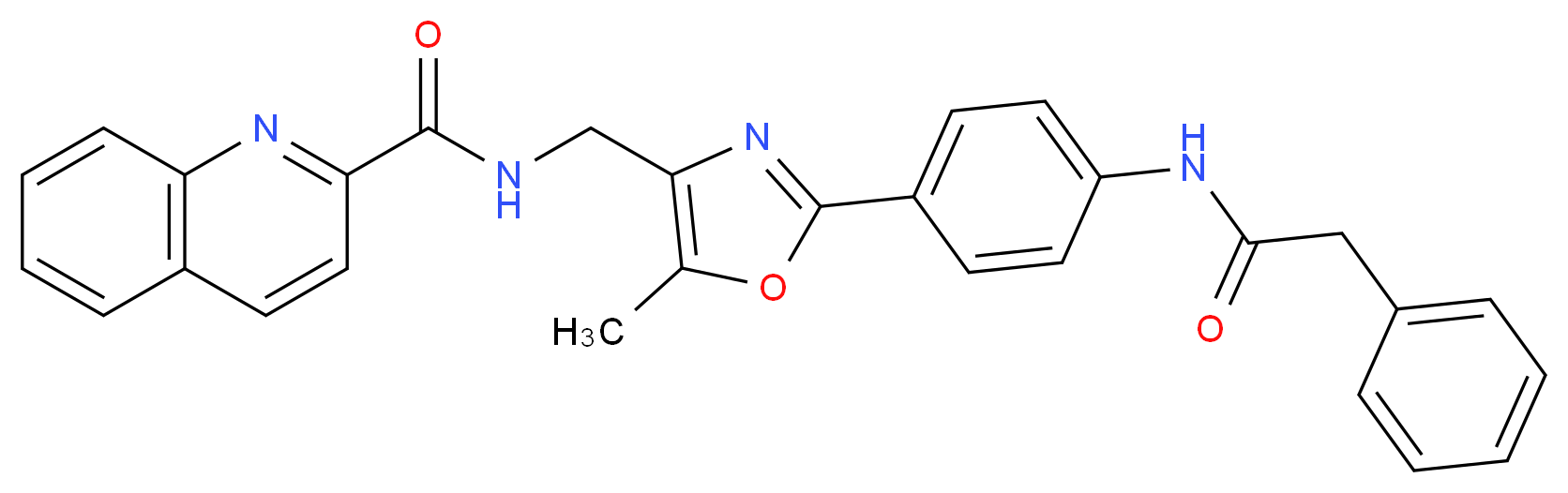 N-[(5-methyl-2-{4-[(phenylacetyl)amino]phenyl}-1,3-oxazol-4-yl)methyl]-2-quinolinecarboxamide_分子结构_CAS_)