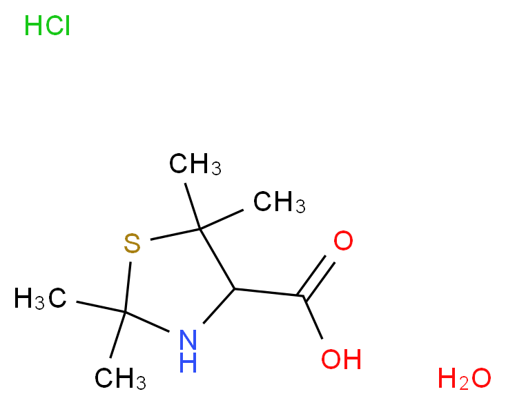 2,2,5,5-tetramethyl-1,3-thiazolidine-4-carboxylic acid hydrate hydrochloride_分子结构_CAS_33078-43-2