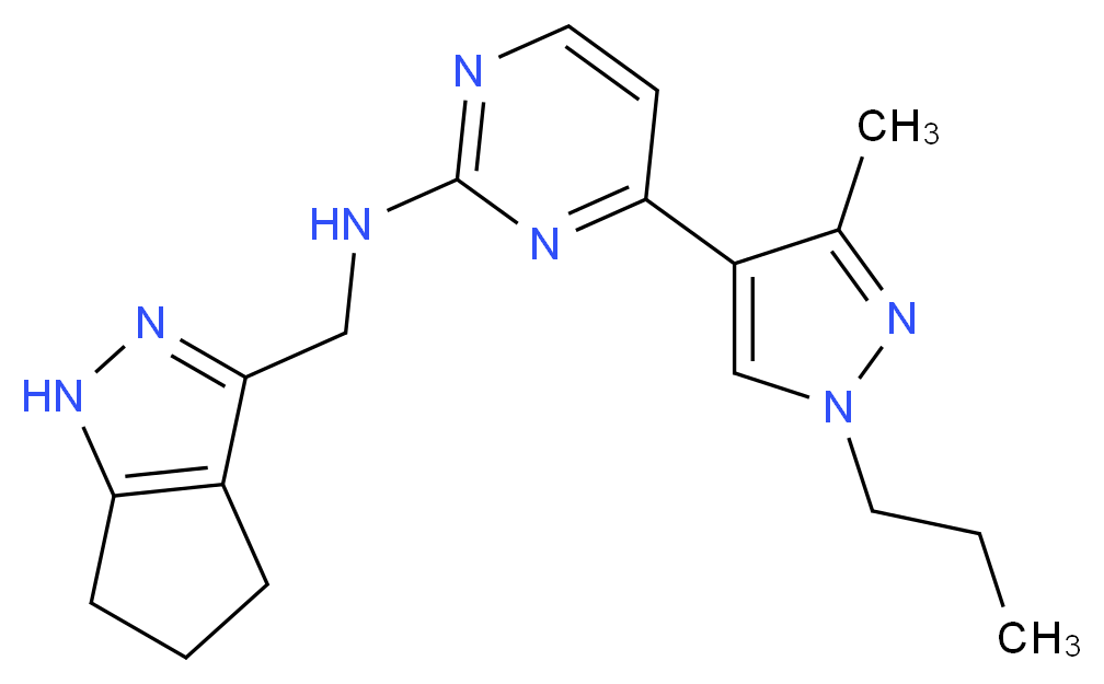 4-(3-methyl-1-propyl-1H-pyrazol-4-yl)-N-(1,4,5,6-tetrahydrocyclopenta[c]pyrazol-3-ylmethyl)-2-pyrimidinamine_分子结构_CAS_)