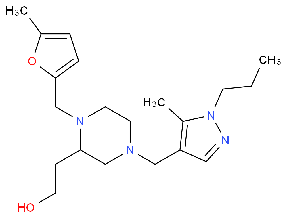 2-{1-[(5-methyl-2-furyl)methyl]-4-[(5-methyl-1-propyl-1H-pyrazol-4-yl)methyl]-2-piperazinyl}ethanol_分子结构_CAS_)