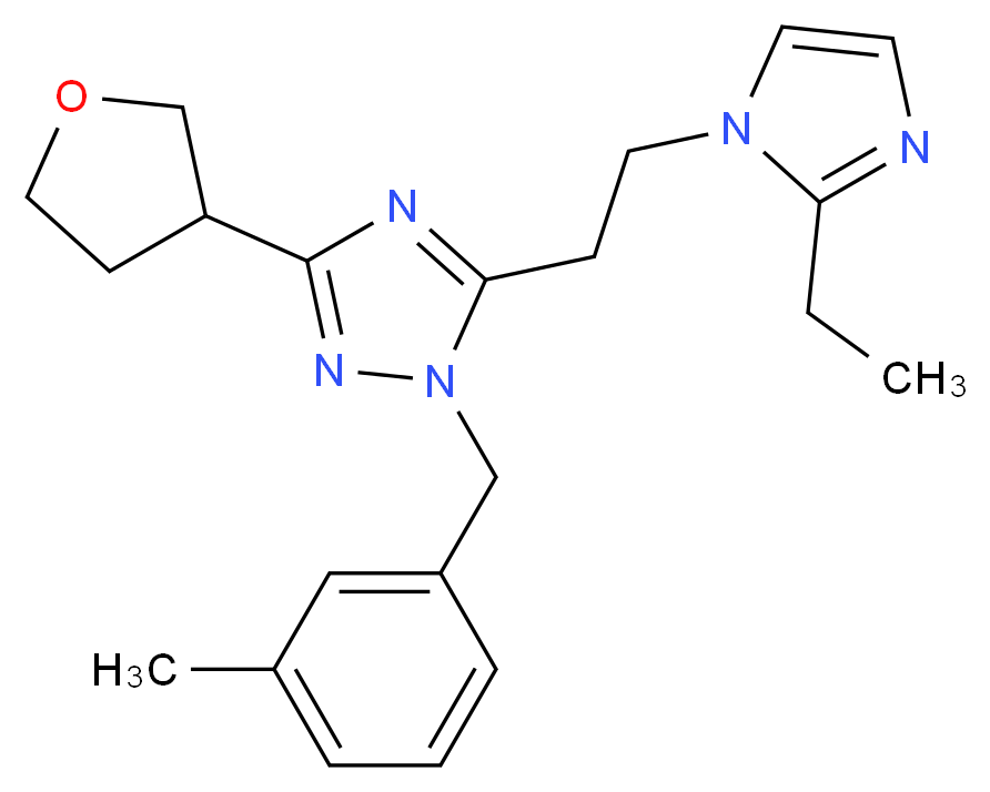 5-[2-(2-ethyl-1H-imidazol-1-yl)ethyl]-1-(3-methylbenzyl)-3-(tetrahydrofuran-3-yl)-1H-1,2,4-triazole_分子结构_CAS_)