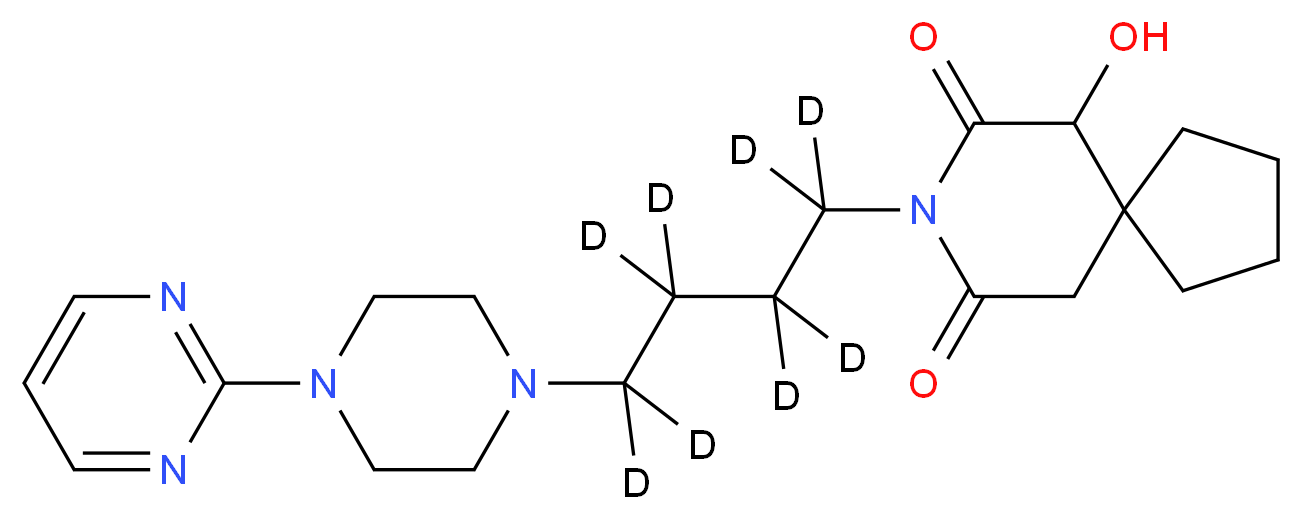 6-hydroxy-8-{4-[4-(pyrimidin-2-yl)piperazin-1-yl](<sup>2</sup>H<sub>8</sub>)butyl}-8-azaspiro[4.5]decane-7,9-dione_分子结构_CAS_1189644-16-3