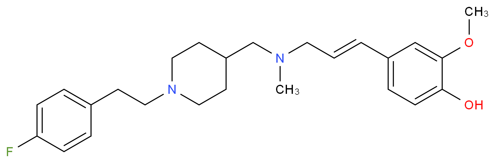 4-{(1E)-3-[({1-[2-(4-fluorophenyl)ethyl]-4-piperidinyl}methyl)(methyl)amino]-1-propen-1-yl}-2-methoxyphenol_分子结构_CAS_)