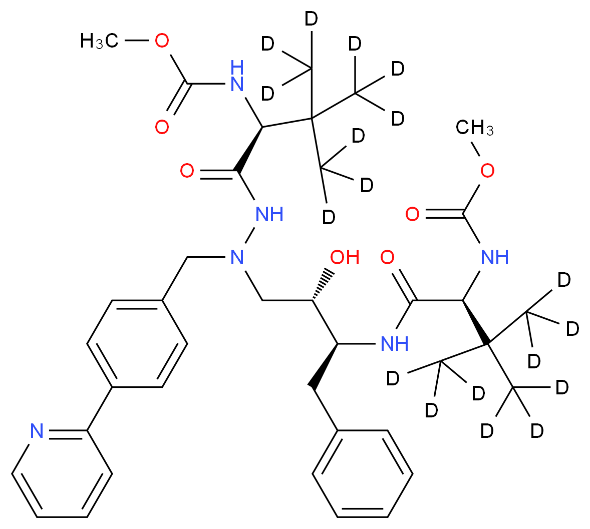 methyl N-[(1S)-1-{N'-[(2S,3S)-2-hydroxy-3-[(2S)-2-[(methoxycarbonyl)amino]-3,3-bis(<sup>2</sup>H<sub>3</sub>)methyl(4,4,4-<sup>2</sup>H<sub>3</sub>)butanamido]-4-phenylbutyl]-N'-{[4-(pyridin-2-yl)phenyl]methyl}hydrazinecarbonyl}-2,2-bis(<sup>2</sup>H<sub>3</sub>)methyl(3,3,3-<sup>2</sup>H<sub>3</sub>)propyl]carbamate_分子结构_CAS_1092540-52-7