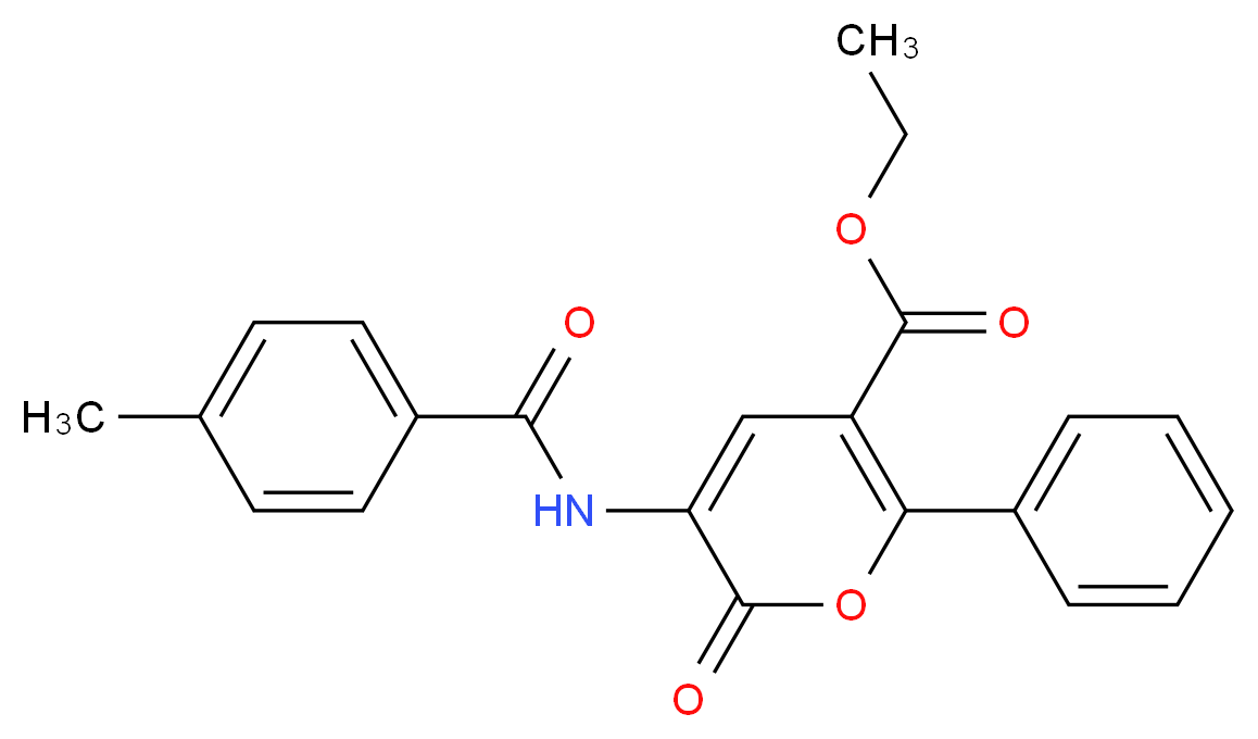 Ethyl 3-[(4-methylbenzoyl)amino]-2-oxo-6-phenyl-2H-pyran-5-carboxylate_分子结构_CAS_)