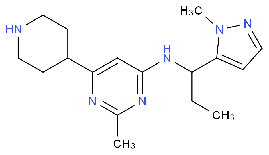 2-methyl-N-[1-(1-methyl-1H-pyrazol-5-yl)propyl]-6-piperidin-4-ylpyrimidin-4-amine_分子结构_CAS_)