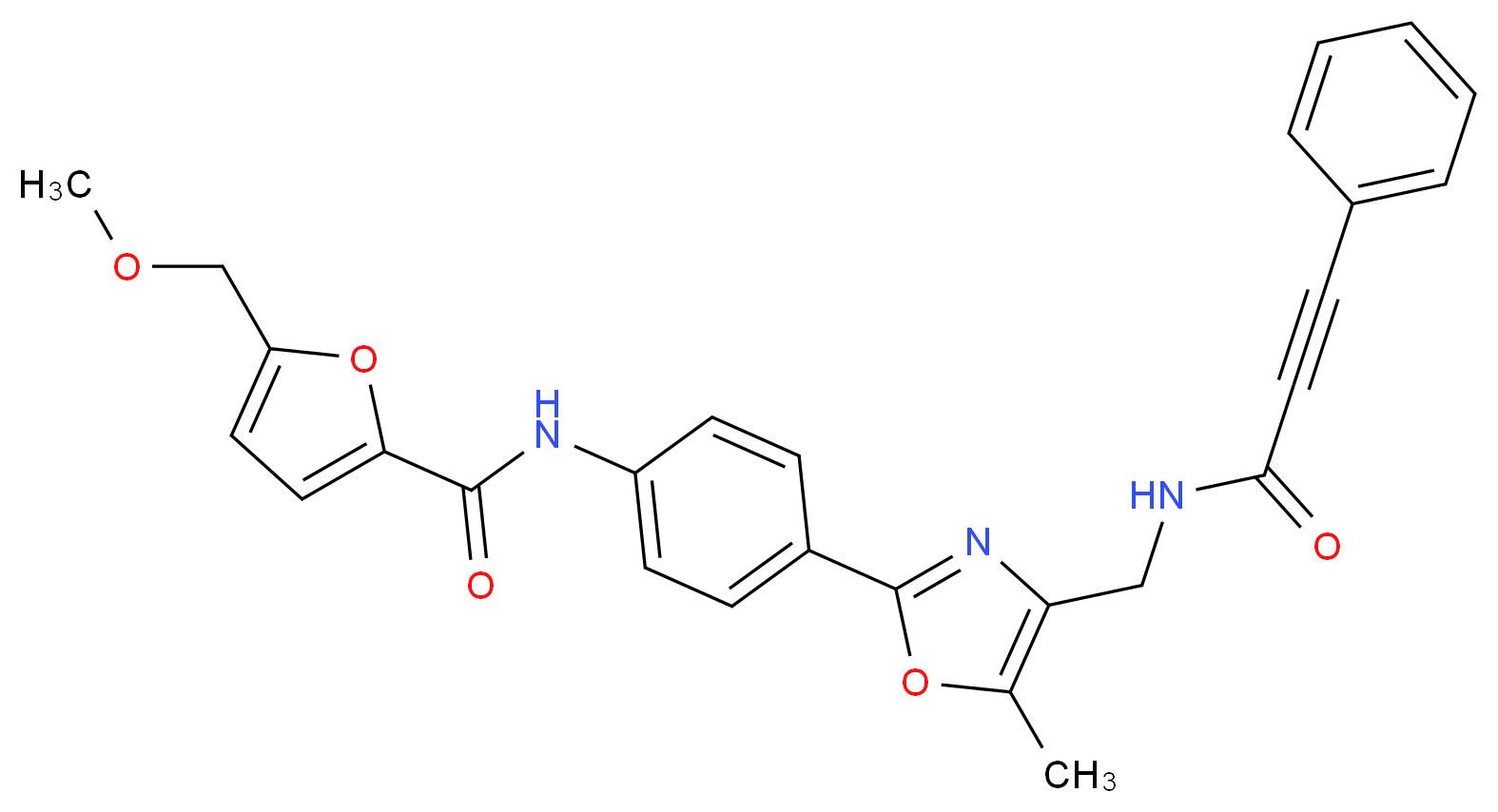 5-(methoxymethyl)-N-[4-(5-methyl-4-{[(3-phenyl-2-propynoyl)amino]methyl}-1,3-oxazol-2-yl)phenyl]-2-furamide_分子结构_CAS_)