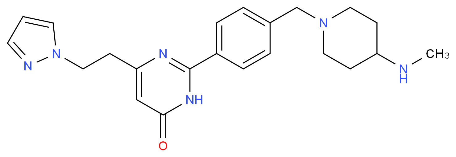 2-(4-{[4-(methylamino)piperidin-1-yl]methyl}phenyl)-6-[2-(1H-pyrazol-1-yl)ethyl]pyrimidin-4(3H)-one_分子结构_CAS_)