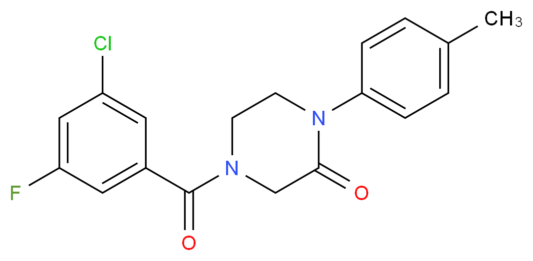 4-(3-chloro-5-fluorobenzoyl)-1-(4-methylphenyl)-2-piperazinone_分子结构_CAS_)