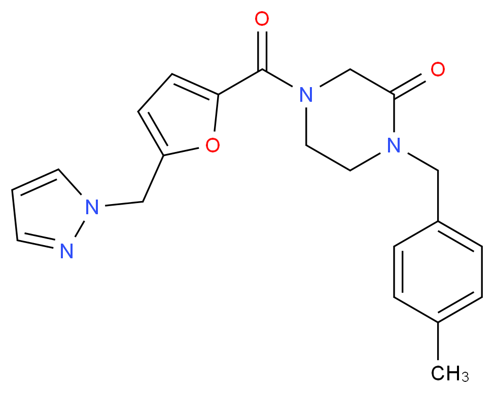 1-(4-methylbenzyl)-4-[5-(1H-pyrazol-1-ylmethyl)-2-furoyl]-2-piperazinone_分子结构_CAS_)