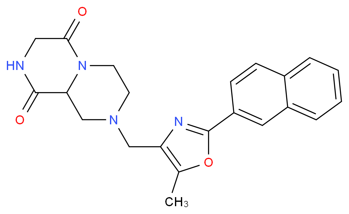 8-{[5-methyl-2-(2-naphthyl)-1,3-oxazol-4-yl]methyl}tetrahydro-2H-pyrazino[1,2-a]pyrazine-1,4(3H,6H)-dione_分子结构_CAS_)
