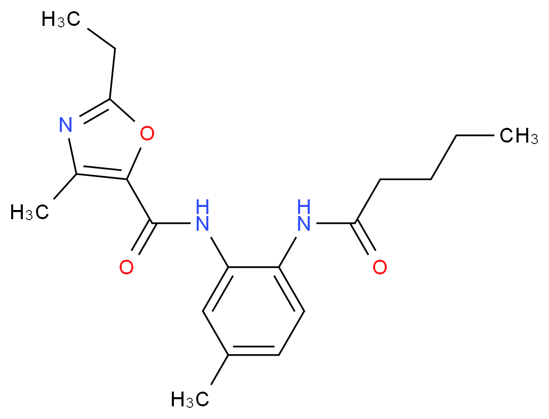 2-ethyl-4-methyl-N-[5-methyl-2-(pentanoylamino)phenyl]-1,3-oxazole-5-carboxamide_分子结构_CAS_)