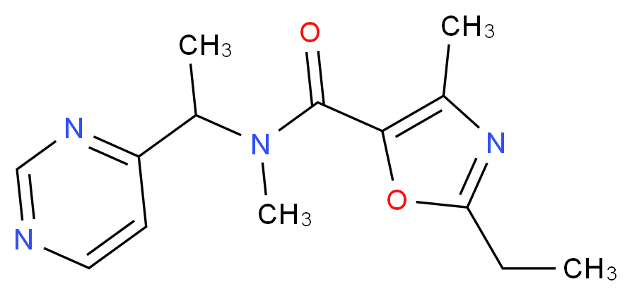 2-ethyl-N,4-dimethyl-N-(1-pyrimidin-4-ylethyl)-1,3-oxazole-5-carboxamide_分子结构_CAS_)