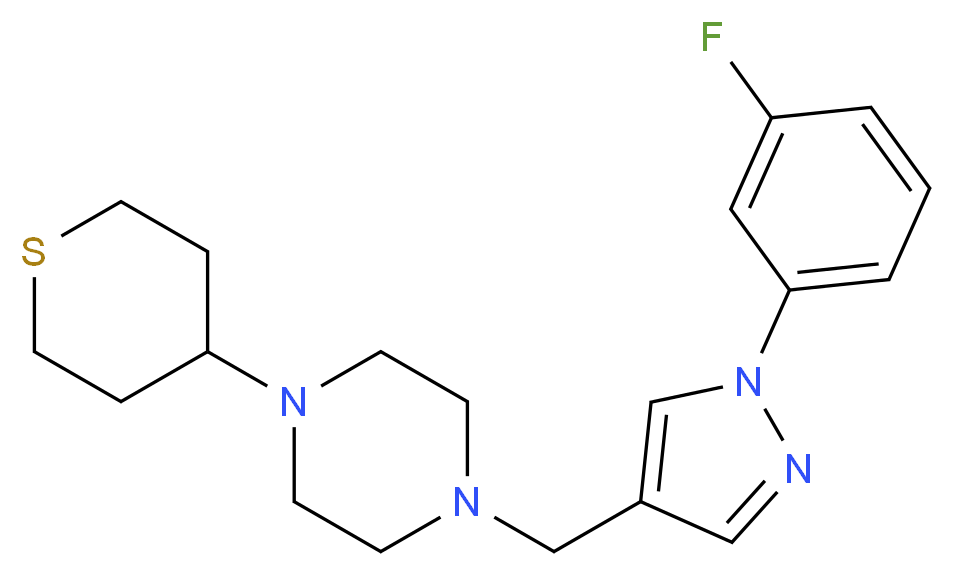1-{[1-(3-fluorophenyl)-1H-pyrazol-4-yl]methyl}-4-(tetrahydro-2H-thiopyran-4-yl)piperazine_分子结构_CAS_)