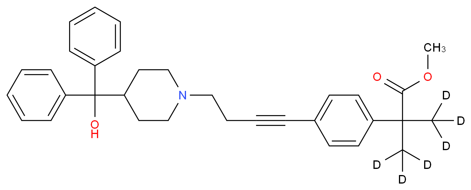 methyl 2-(4-{4-[4-(hydroxydiphenylmethyl)piperidin-1-yl]but-1-yn-1-yl}phenyl)-2-(<sup>2</sup>H<sub>3</sub>)methyl(<sup>2</sup>H<sub>3</sub>)propanoate_分子结构_CAS_154825-95-3