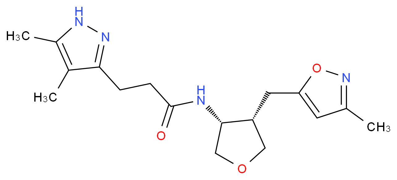 3-(4,5-dimethyl-1H-pyrazol-3-yl)-N-{(3R*,4S*)-4-[(3-methylisoxazol-5-yl)methyl]tetrahydrofuran-3-yl}propanamide_分子结构_CAS_)
