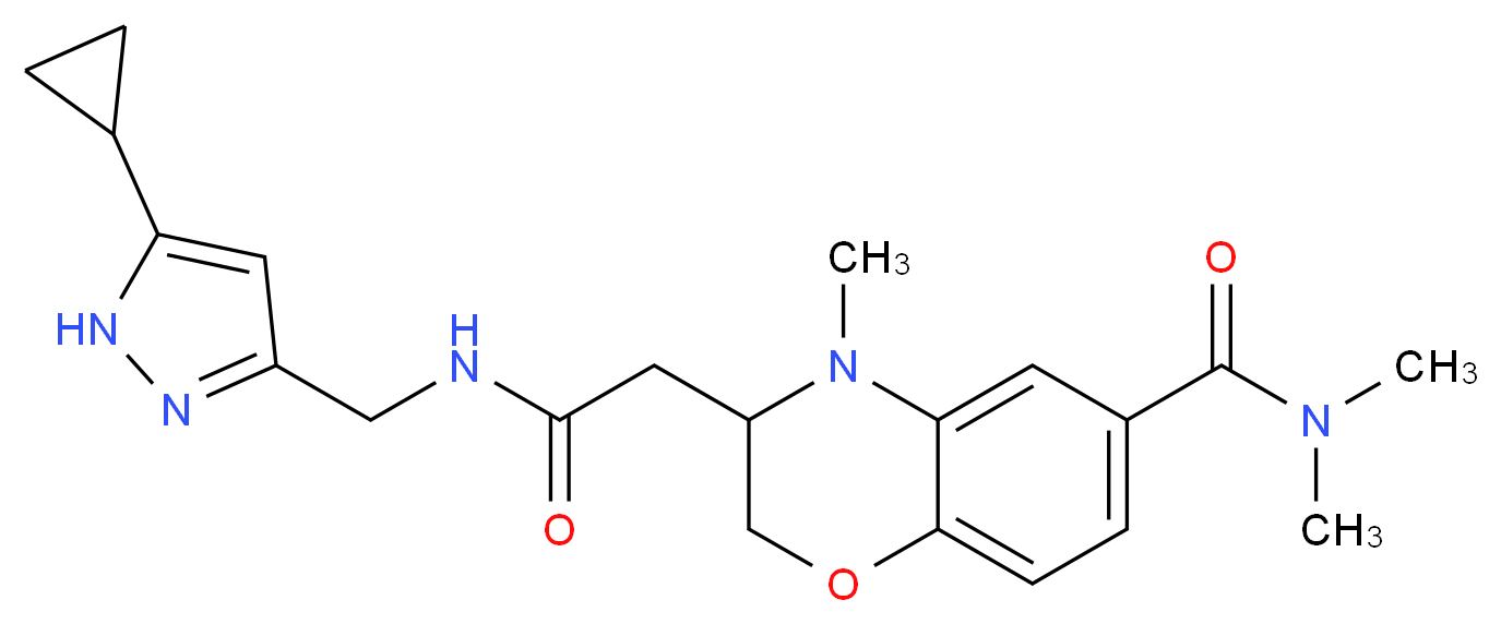 3-(2-{[(5-cyclopropyl-1H-pyrazol-3-yl)methyl]amino}-2-oxoethyl)-N,N,4-trimethyl-3,4-dihydro-2H-1,4-benzoxazine-6-carboxamide_分子结构_CAS_)