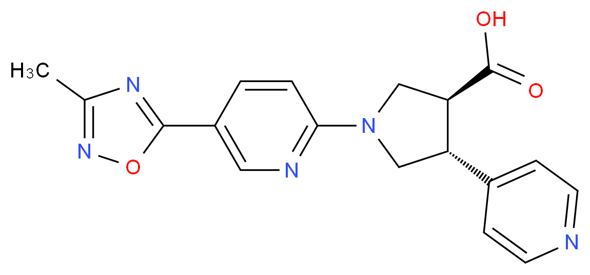 (3S*,4R*)-1-[5-(3-methyl-1,2,4-oxadiazol-5-yl)pyridin-2-yl]-4-pyridin-4-ylpyrrolidine-3-carboxylic acid_分子结构_CAS_)