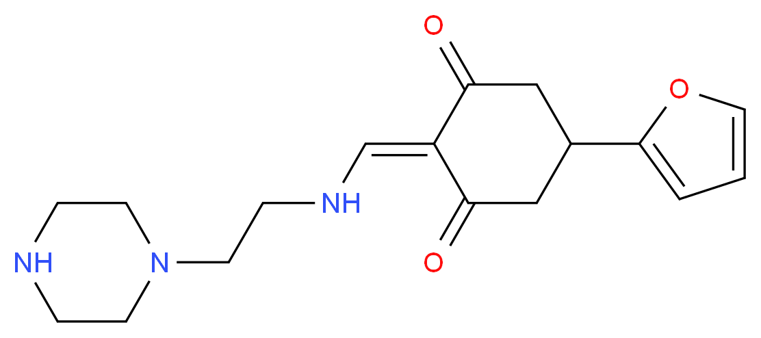 5-(2-Furyl)-2-{[(2-piperazin-1-ylethyl)amino]-methylene}cyclohexane-1,3-dione_分子结构_CAS_)
