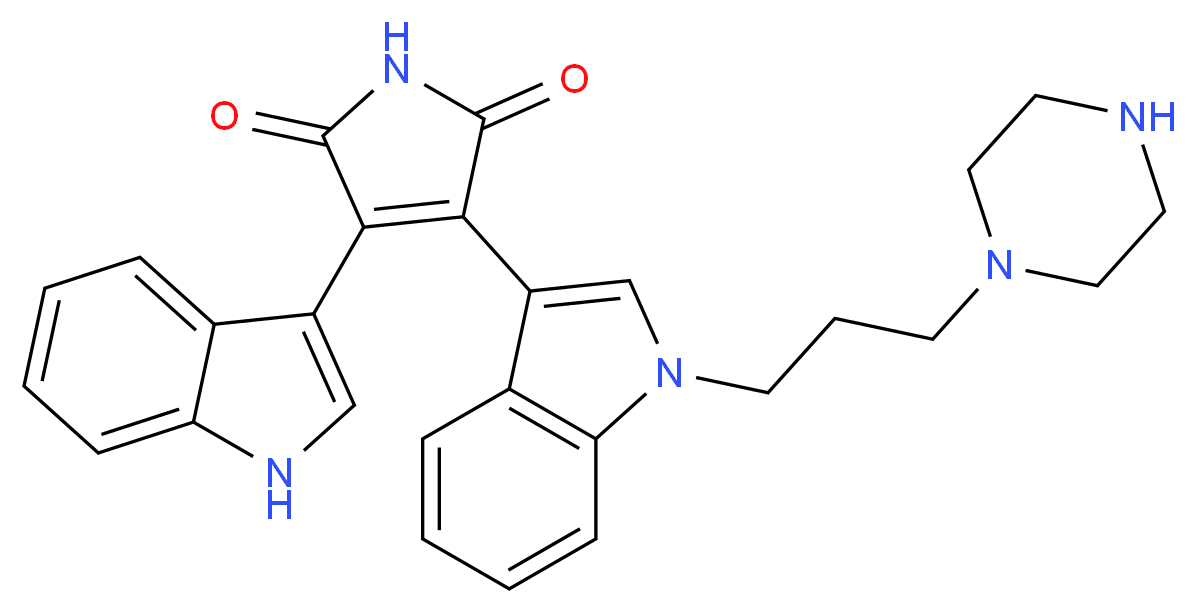 3-(1H-indol-3-yl)-4-{1-[3-(piperazin-1-yl)propyl]-1H-indol-3-yl}-2,5-dihydro-1H-pyrrole-2,5-dione_分子结构_CAS_137592-47-3