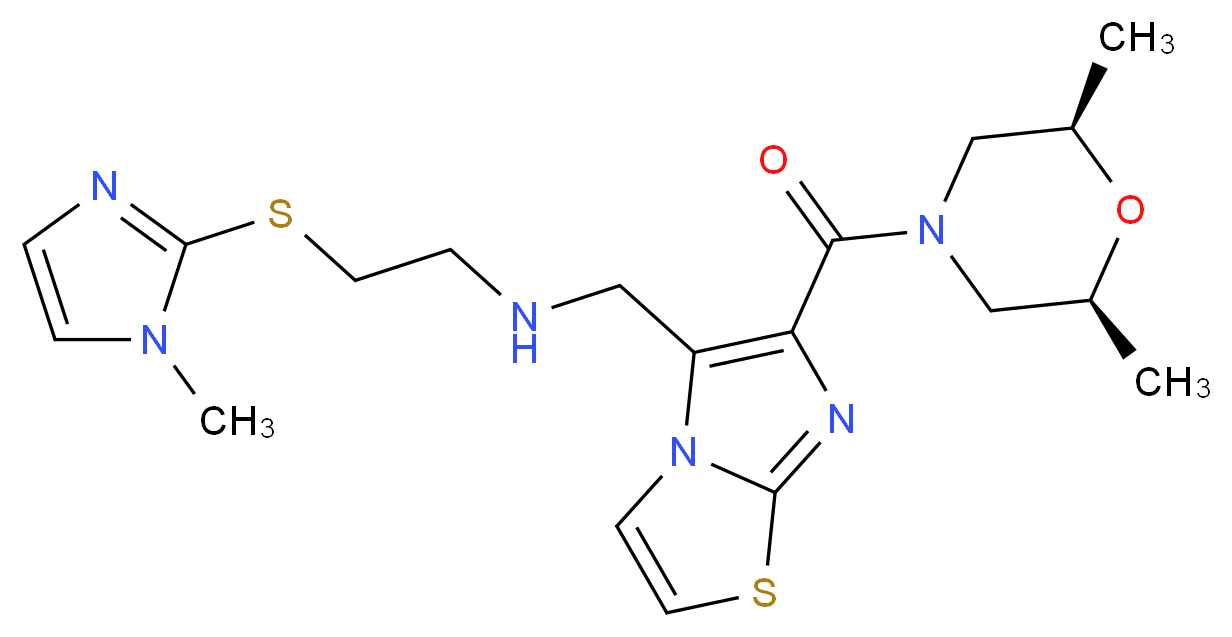 N-[(6-{[(2R*,6S*)-2,6-dimethyl-4-morpholinyl]carbonyl}imidazo[2,1-b][1,3]thiazol-5-yl)methyl]-2-[(1-methyl-1H-imidazol-2-yl)thio]ethanamine_分子结构_CAS_)