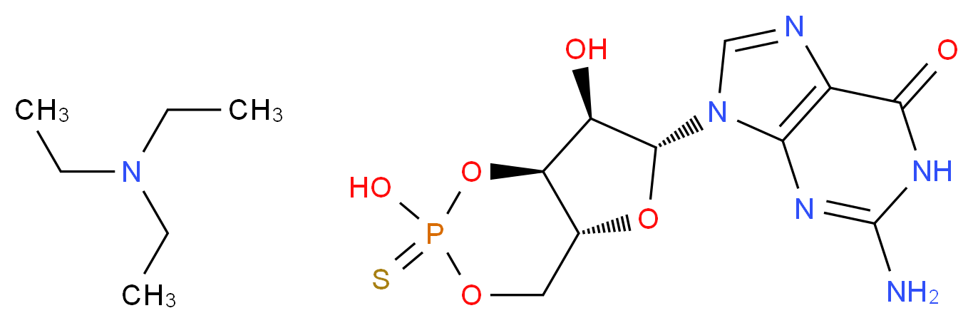 9-[(2R,4aR,6R,7R,7aS)-2,7-dihydroxy-2-sulfanylidene-hexahydro-1,3,5,2λ<sup>5</sup>-furo[3,2-d][1,3,2λ<sup>5</sup>]dioxaphosphinin-6-yl]-2-amino-6,9-dihydro-1H-purin-6-one; triethylamine_分子结构_CAS_86562-10-9