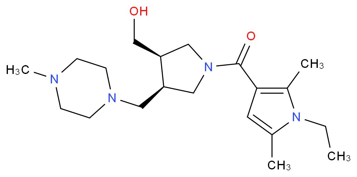 {(3R*,4R*)-1-[(1-ethyl-2,5-dimethyl-1H-pyrrol-3-yl)carbonyl]-4-[(4-methylpiperazin-1-yl)methyl]pyrrolidin-3-yl}methanol_分子结构_CAS_)