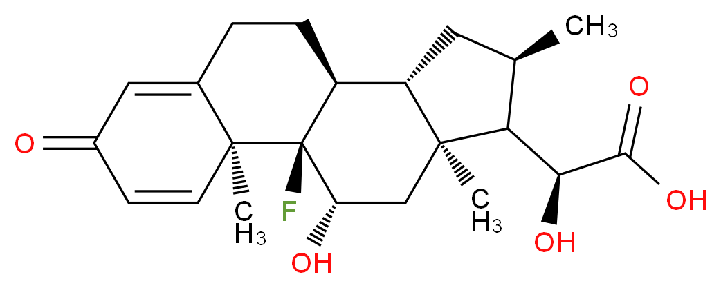 (2S)-2-[(1R,2S,10S,11S,13R,14S,15S,17S)-1-fluoro-17-hydroxy-2,13,15-trimethyl-5-oxotetracyclo[8.7.0.0<sup>2</sup>,<sup>7</sup>.0<sup>1</sup><sup>1</sup>,<sup>1</sup><sup>5</sup>]heptadeca-3,6-dien-14-yl]-2-hydroxyacetic acid_分子结构_CAS_50764-02-8