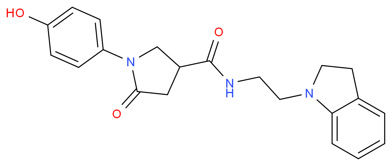 N-[2-(2,3-dihydro-1H-indol-1-yl)ethyl]-1-(4-hydroxyphenyl)-5-oxopyrrolidine-3-carboxamide_分子结构_CAS_)