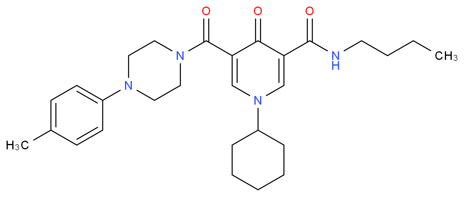 N-butyl-1-cyclohexyl-5-{[4-(4-methylphenyl)-1-piperazinyl]carbonyl}-4-oxo-1,4-dihydro-3-pyridinecarboxamide_分子结构_CAS_)