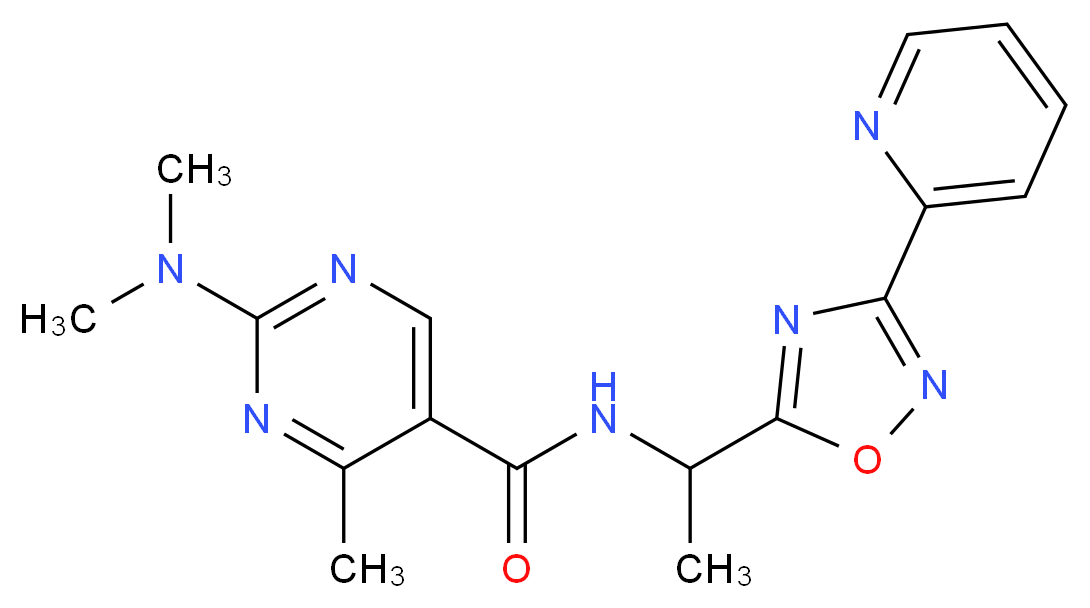 2-(dimethylamino)-4-methyl-N-{1-[3-(2-pyridinyl)-1,2,4-oxadiazol-5-yl]ethyl}-5-pyrimidinecarboxamide_分子结构_CAS_)