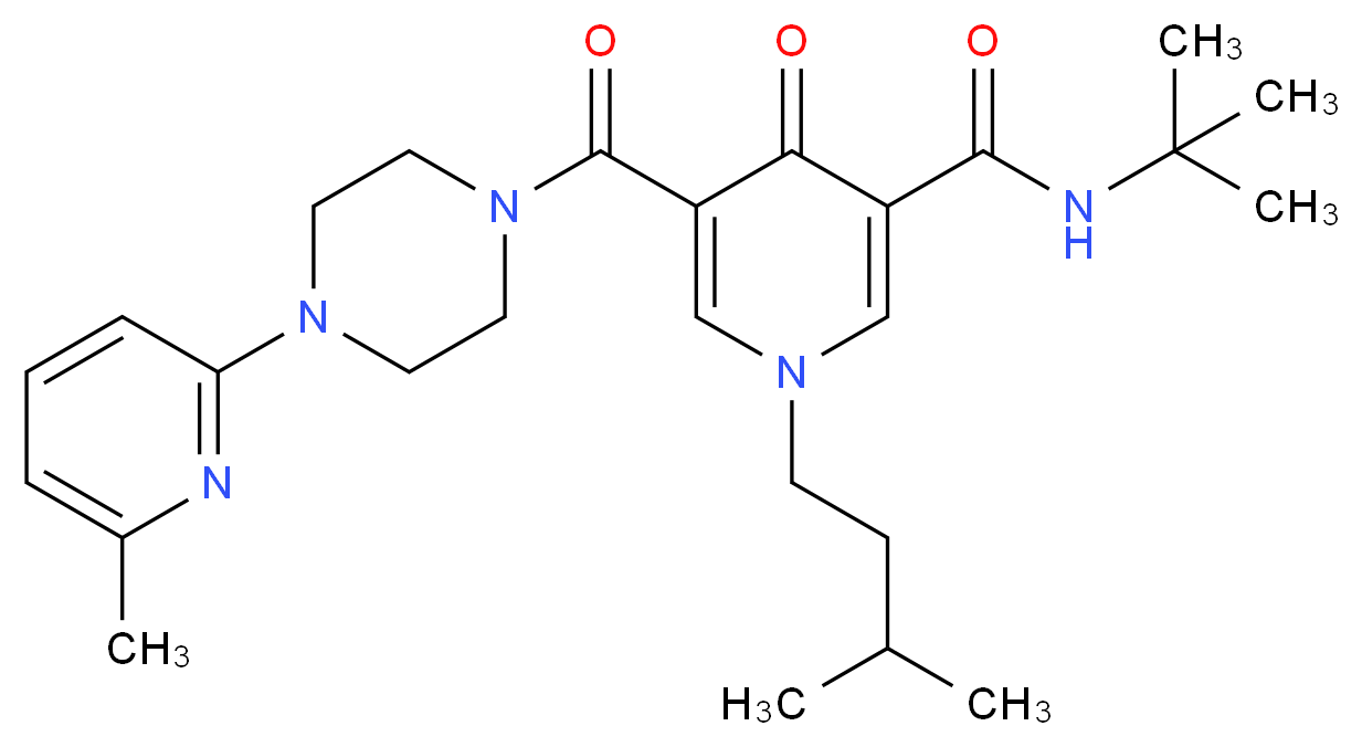 N-(tert-butyl)-1-(3-methylbutyl)-5-{[4-(6-methyl-2-pyridinyl)-1-piperazinyl]carbonyl}-4-oxo-1,4-dihydro-3-pyridinecarboxamide_分子结构_CAS_)
