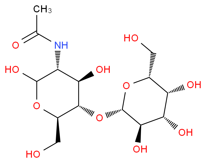 N-[(3R,4R,5S,6R)-2,4-dihydroxy-6-(hydroxymethyl)-5-{[(2S,3R,4S,5R,6R)-3,4,5-trihydroxy-6-(hydroxymethyl)oxan-2-yl]oxy}oxan-3-yl]acetamide_分子结构_CAS_32181-59-2