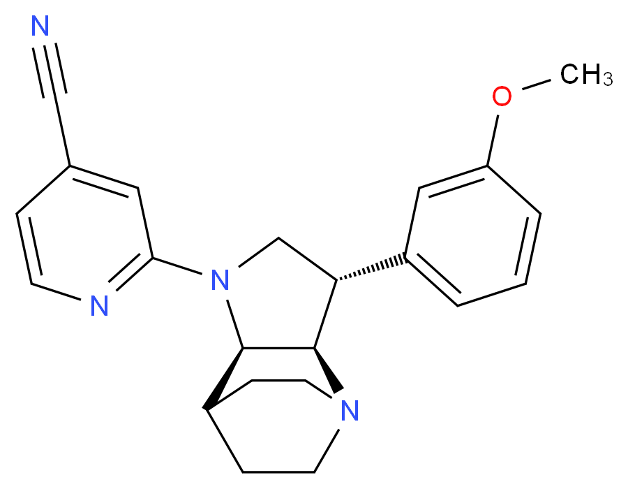 2-[(2R*,3S*,6R*)-3-(3-methoxyphenyl)-1,5-diazatricyclo[5.2.2.0~2,6~]undec-5-yl]isonicotinonitrile_分子结构_CAS_)