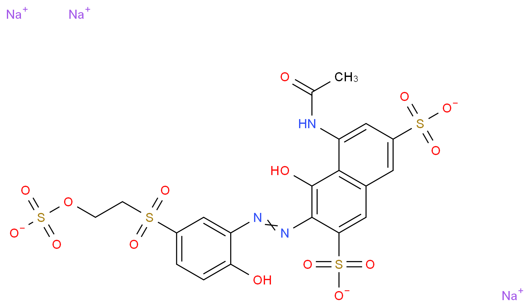 trisodium 5-acetamido-4-hydroxy-3-(2-{2-hydroxy-5-[2-(sulfonatooxy)ethanesulfonyl]phenyl}diazen-1-yl)naphthalene-2,7-disulfonate_分子结构_CAS_12226-38-9