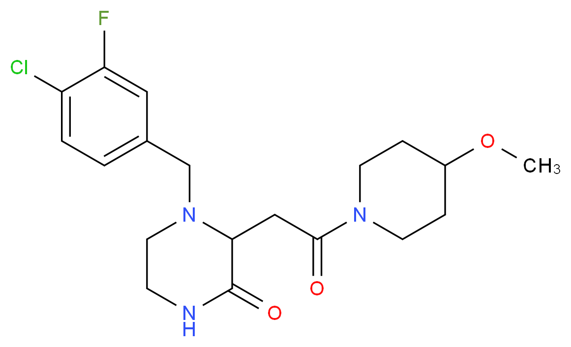 4-(4-chloro-3-fluorobenzyl)-3-[2-(4-methoxy-1-piperidinyl)-2-oxoethyl]-2-piperazinone_分子结构_CAS_)