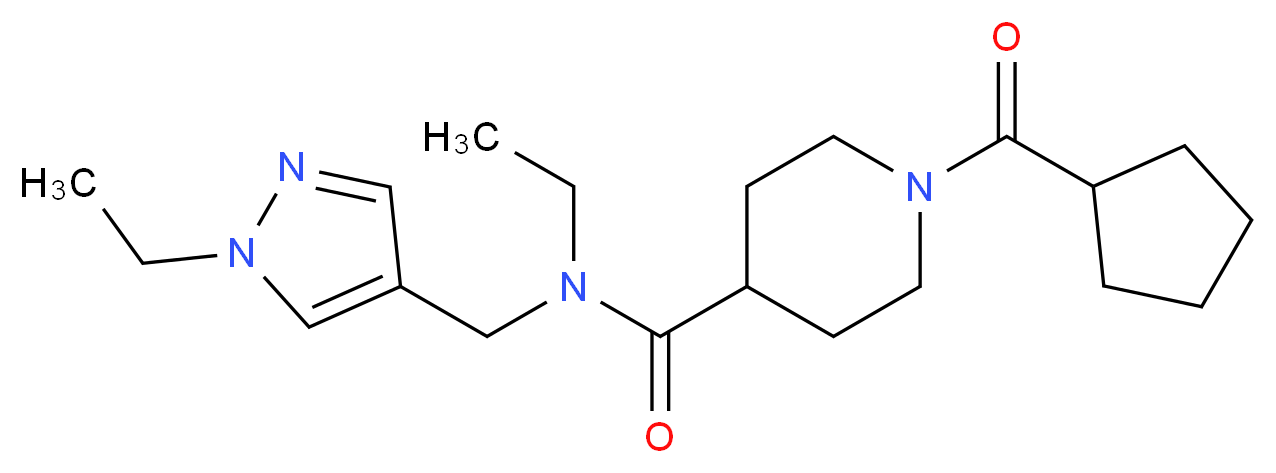 1-(cyclopentylcarbonyl)-N-ethyl-N-[(1-ethyl-1H-pyrazol-4-yl)methyl]-4-piperidinecarboxamide_分子结构_CAS_)