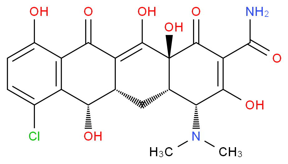 (4R,4aS,5aS,6S,12aS)-7-chloro-4-(dimethylamino)-3,6,10,12,12a-pentahydroxy-1,11-dioxo-1,4,4a,5,5a,6,11,12a-octahydrotetracene-2-carboxamide_分子结构_CAS_14206-59-8