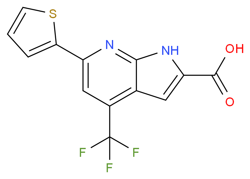 6-(thiophen-2-yl)-4-(trifluoromethyl)-1H-pyrrolo[2,3-b]pyridine-2-carboxylic acid_分子结构_CAS_1083196-28-4