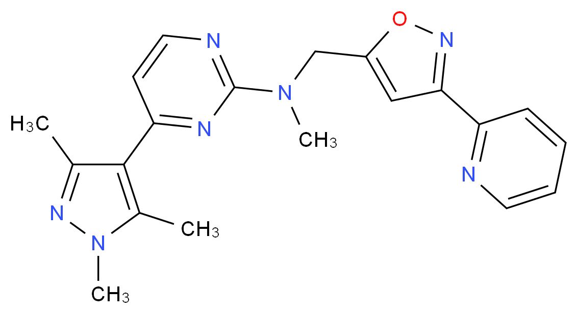 N-methyl-N-[(3-pyridin-2-ylisoxazol-5-yl)methyl]-4-(1,3,5-trimethyl-1H-pyrazol-4-yl)pyrimidin-2-amine_分子结构_CAS_)