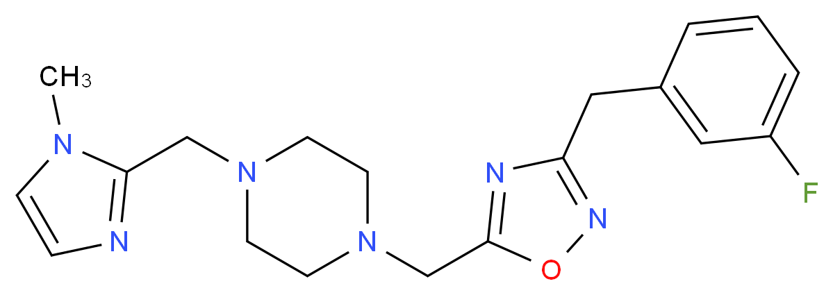 1-{[3-(3-fluorobenzyl)-1,2,4-oxadiazol-5-yl]methyl}-4-[(1-methyl-1H-imidazol-2-yl)methyl]piperazine_分子结构_CAS_)