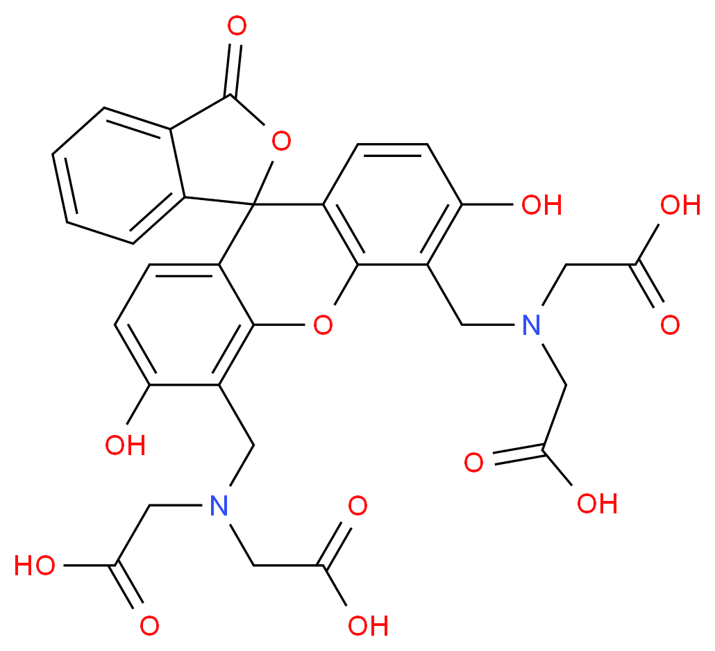 2-[(5'-{[bis(carboxymethyl)amino]methyl}-3',6'-dihydroxy-3-oxo-3H-spiro[2-benzofuran-1,9'-xanthene]-4'-ylmethyl)(carboxymethyl)amino]acetic acid_分子结构_CAS_207124-64-9