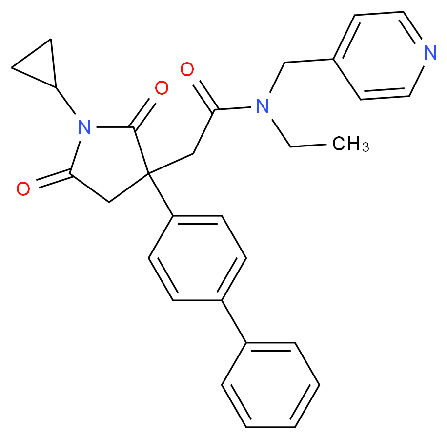 2-[3-(4-biphenylyl)-1-cyclopropyl-2,5-dioxo-3-pyrrolidinyl]-N-ethyl-N-(4-pyridinylmethyl)acetamide_分子结构_CAS_)